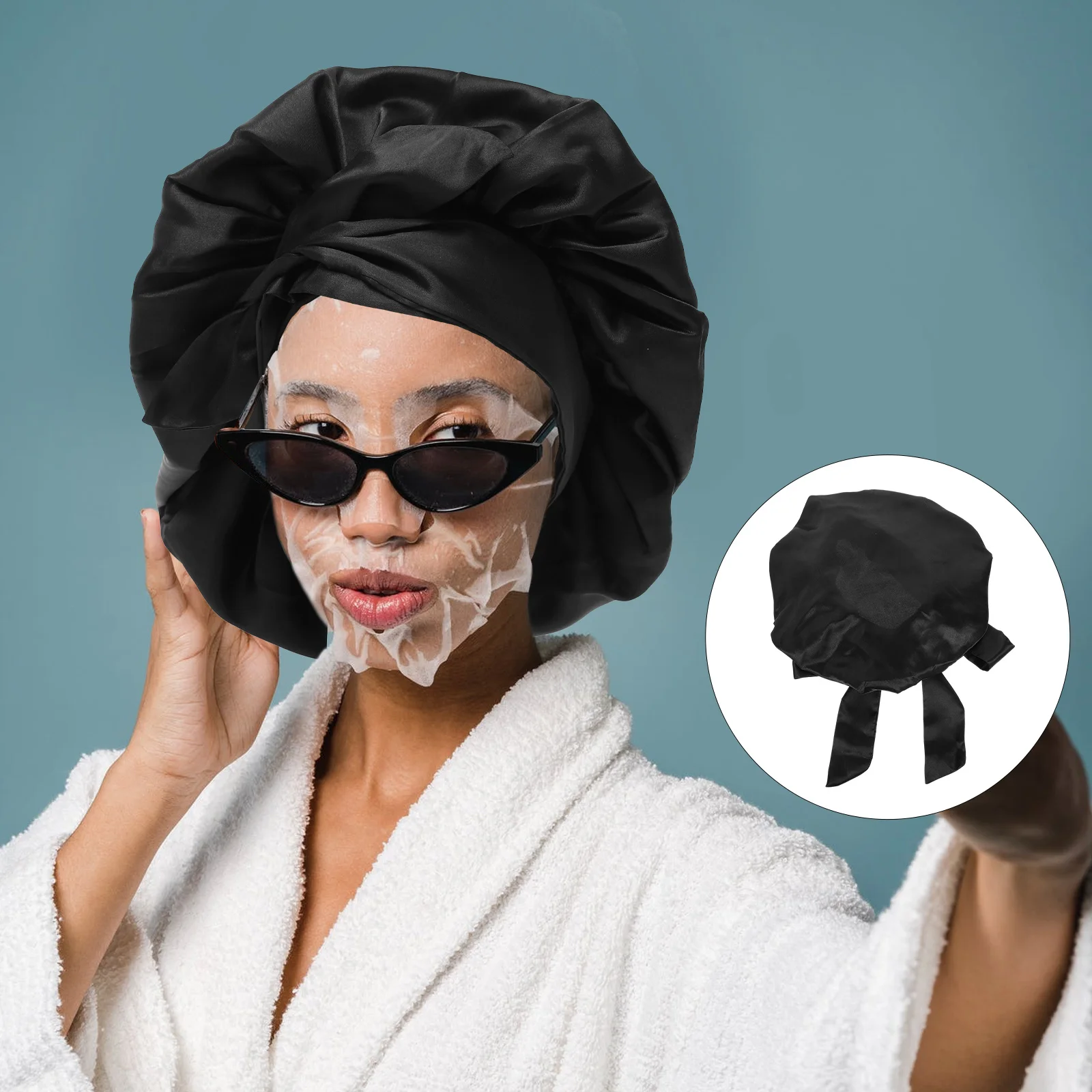 

Large Satin Bonnet Cap for Women Shower Bath Sleep Reusable Lightweight Portable Hair Protection Elastic Fit for Short Medium