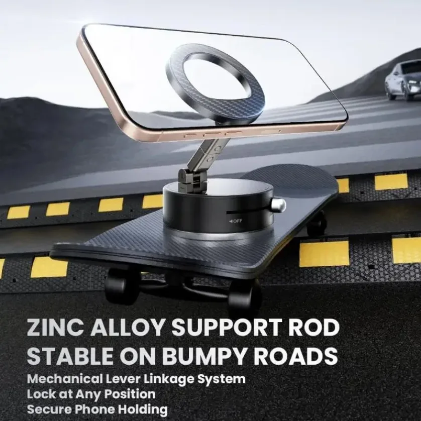 360 °   회전식 진공 흡착컵 접이식 차량용 진공 마그네틱 폰 홀더 (맥세이프 아이폰 17~12 프로 맥스 휴대폰 거치대)