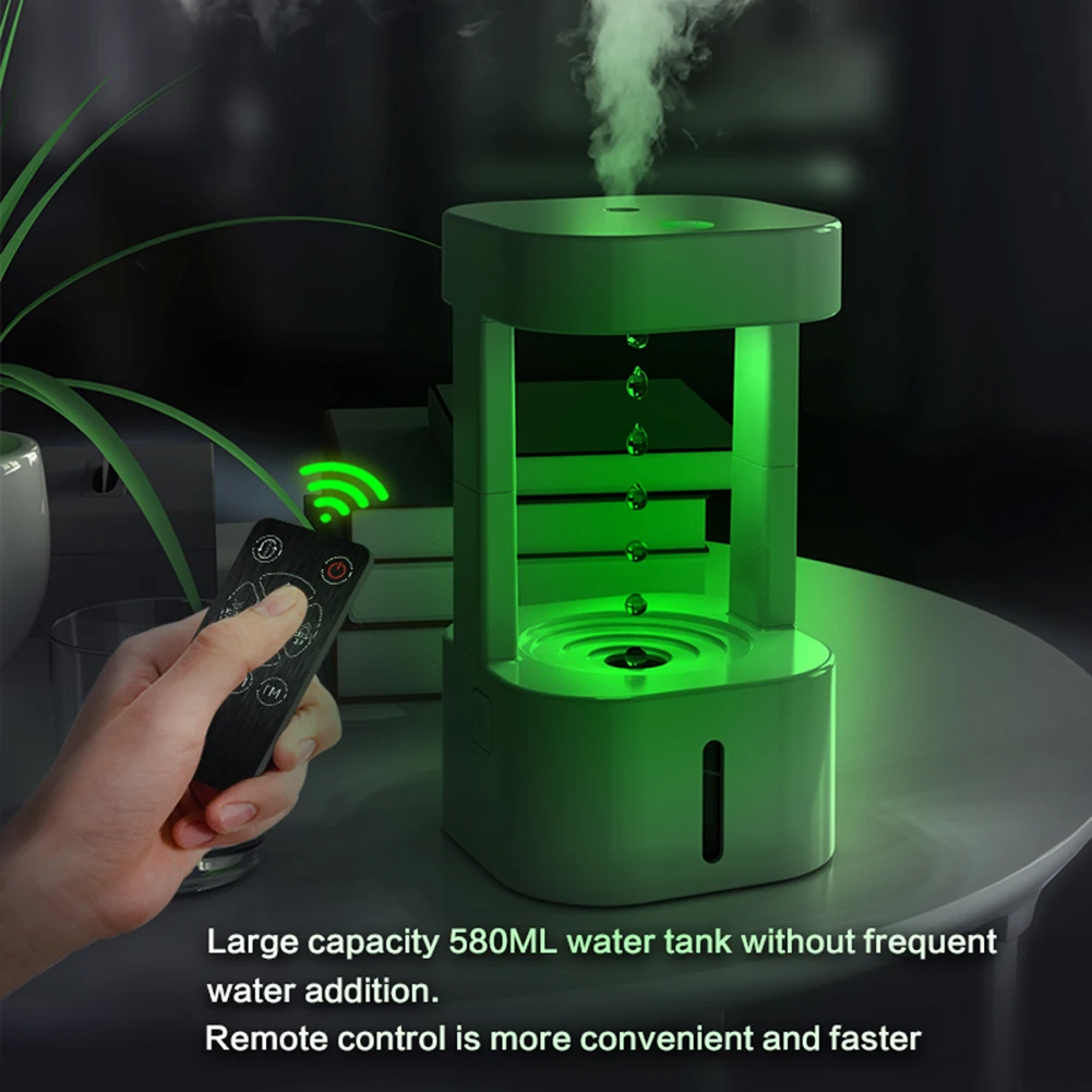 580ml Anti-gravity Water Drop Humidifier Water Droplet Air Humidifier Ultrasonic Cool Mist Maker Night Light Humidifier for Home