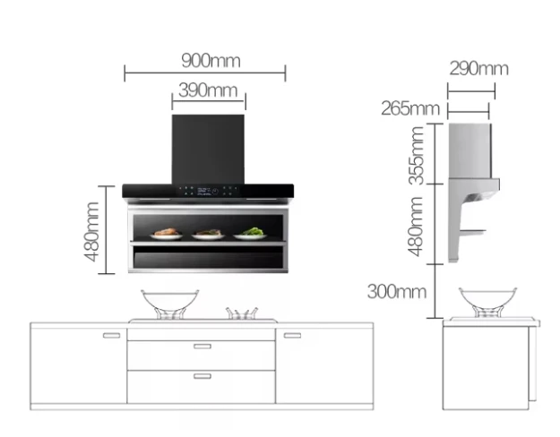 Wholesale Pricing Energy Efficient Home appliance kitchen Large suction top side double suction range hood