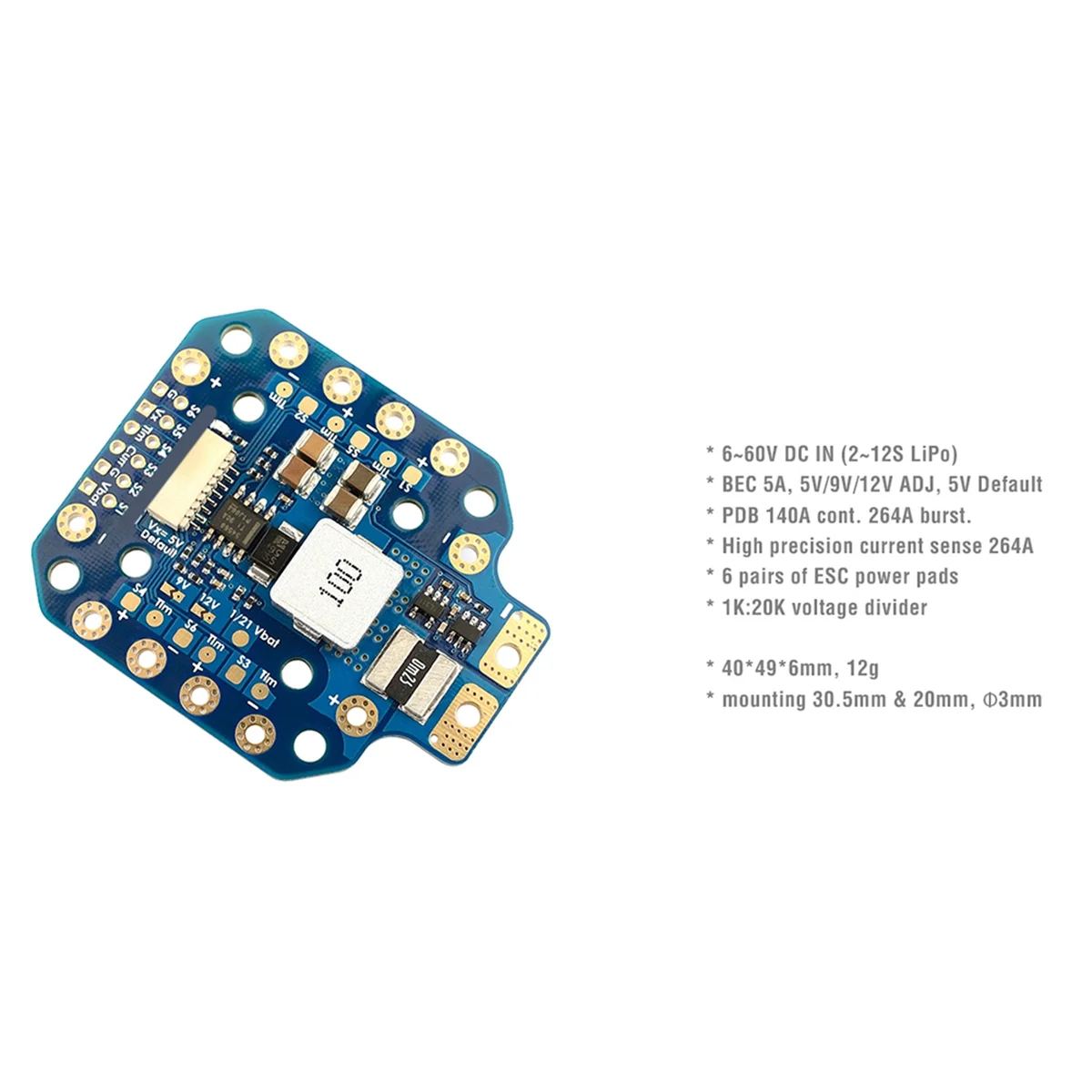 PDB-HEX 12S 5A 5V/9V/12V BEC Power Distribution Board PDB 30.5X30.5mm 20X20mm for RC Multirotor X-CLASS Airplane Drones