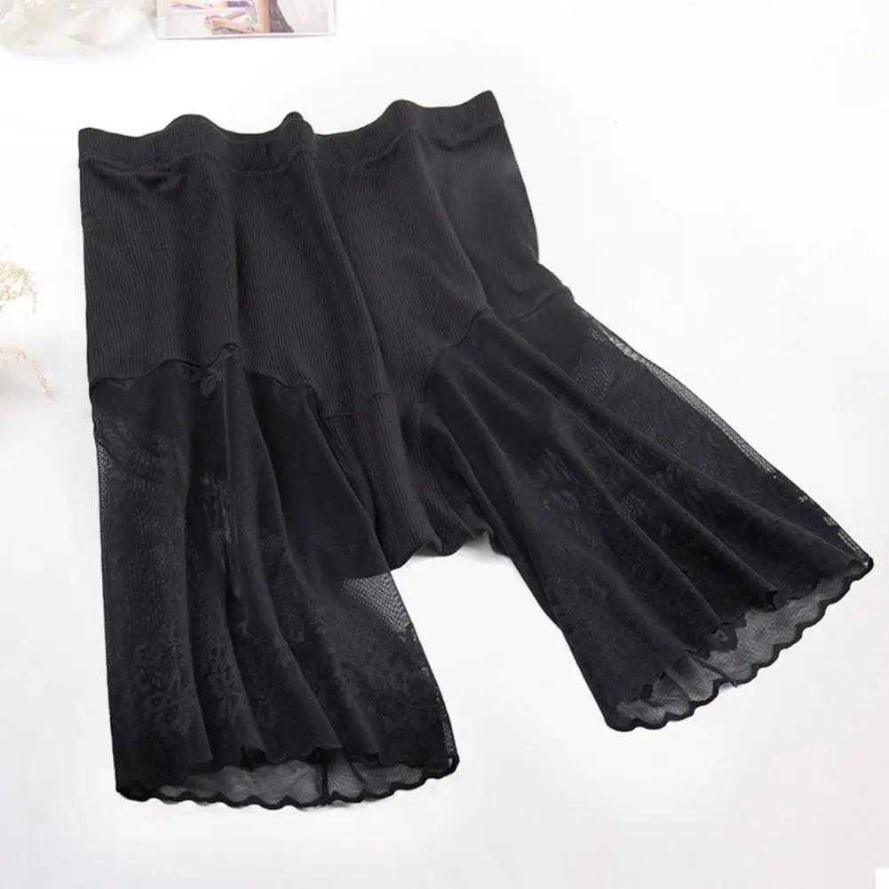 Women Safety Shorts See-through Patchwork Anti-curling Solid Color Plus Size Safety Pants Intimacy Clothes 