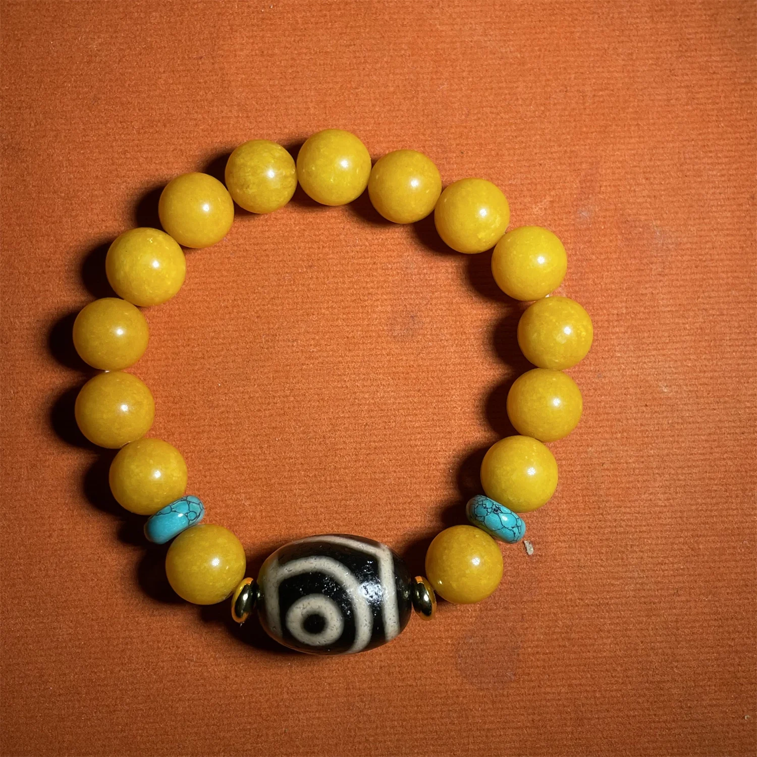 1pcs/lot Natural Two Eyes Dalo Onyx 20×15mm Dzi Bracelet Pair with yellow jade and turquoise Beautifully pretty Ethnic style