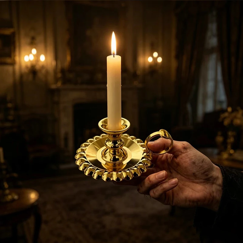 

New Vintage Gold Plated Orthodox Handheld Candle Holder with Handle for Church Liturgy Home Altar Prayer Devotion Christian Gift