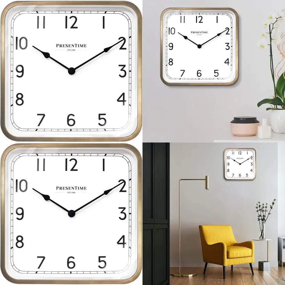 

16 Vintage Square Silent Clock, Wall Art and Timepiece, Antique Gold Wall Decor