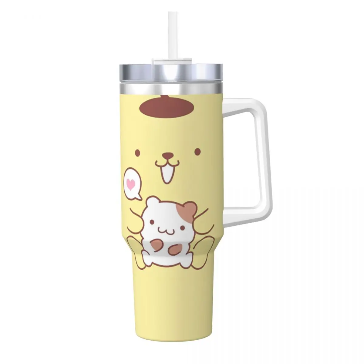 MINISO Pom Pom Purin Kawaii Tumbler Hot Drinks Water Bottle Heat Preservation Stainless Steel Thermal Cups Beach Car Mugs