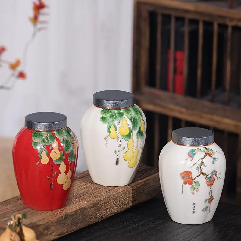 Ceramic Tea Jar Portable Nut Coffee Bean Medicinal Material Storage Jar Kitchen Moisture Proof Storage Container Tea Compartment