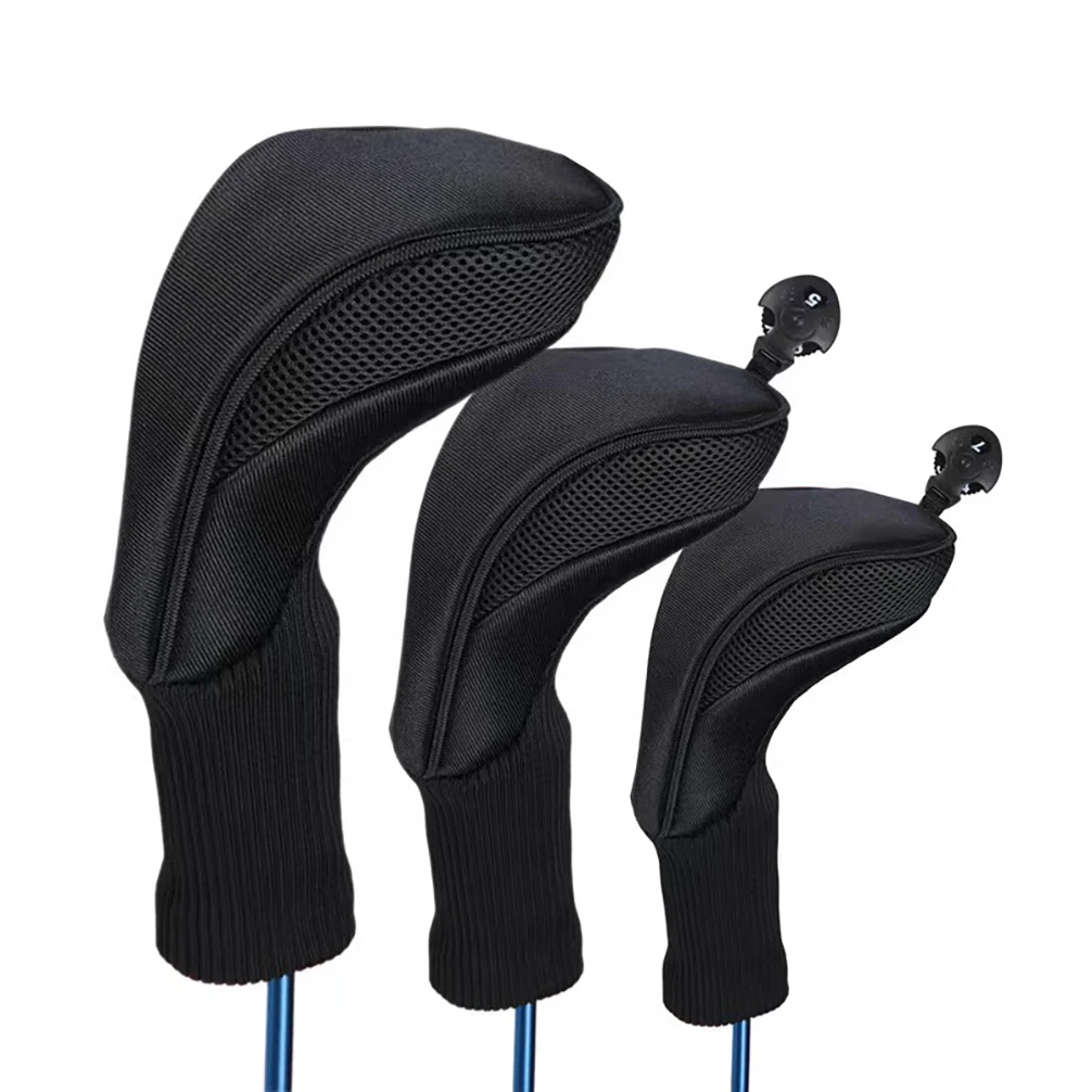 3Pcs/Set Golf Club Head Covers for Fairway Wood Driver Hybrids Long Neck Mesh Sports Fan Golf Club Headcovers Set