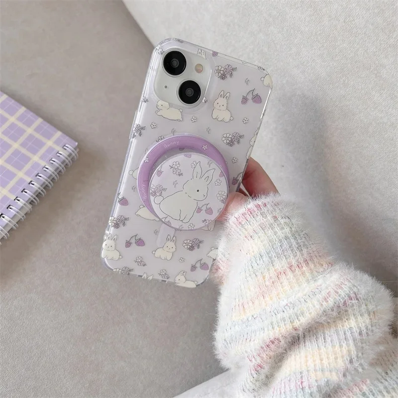 Koreanische Nette Kaninchen Für Magsafe Telefon Magnetische Griptok Ständer Für iPhone Lustige Faltbare Drahtlose Lade Fall Halter