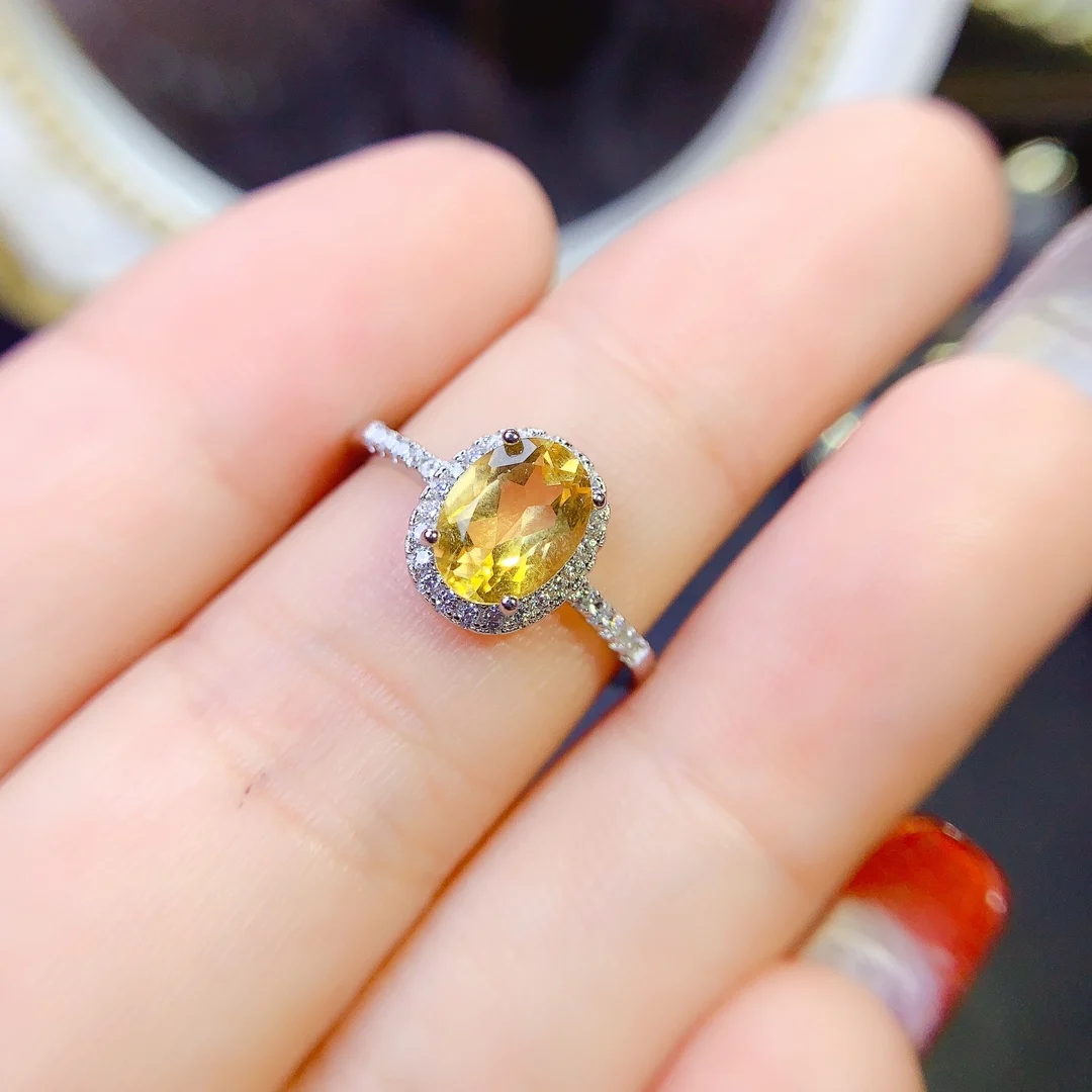 

Natural Topaz Ring, 925 Silver Certified, 6x8mm Yellow gemstone, beautiful gift for girls, free shipping