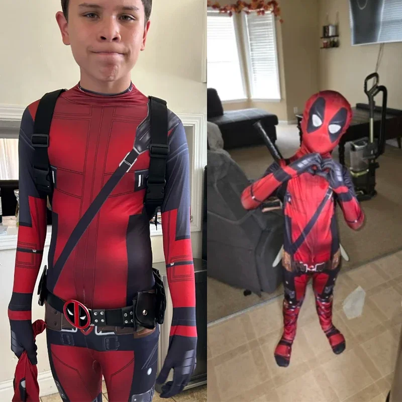 MARVEL Children's Deadpool Cosplay Costume Adults Bodysuit Jumpsuit with Accessories Head Covering Party Dress Up Clothes