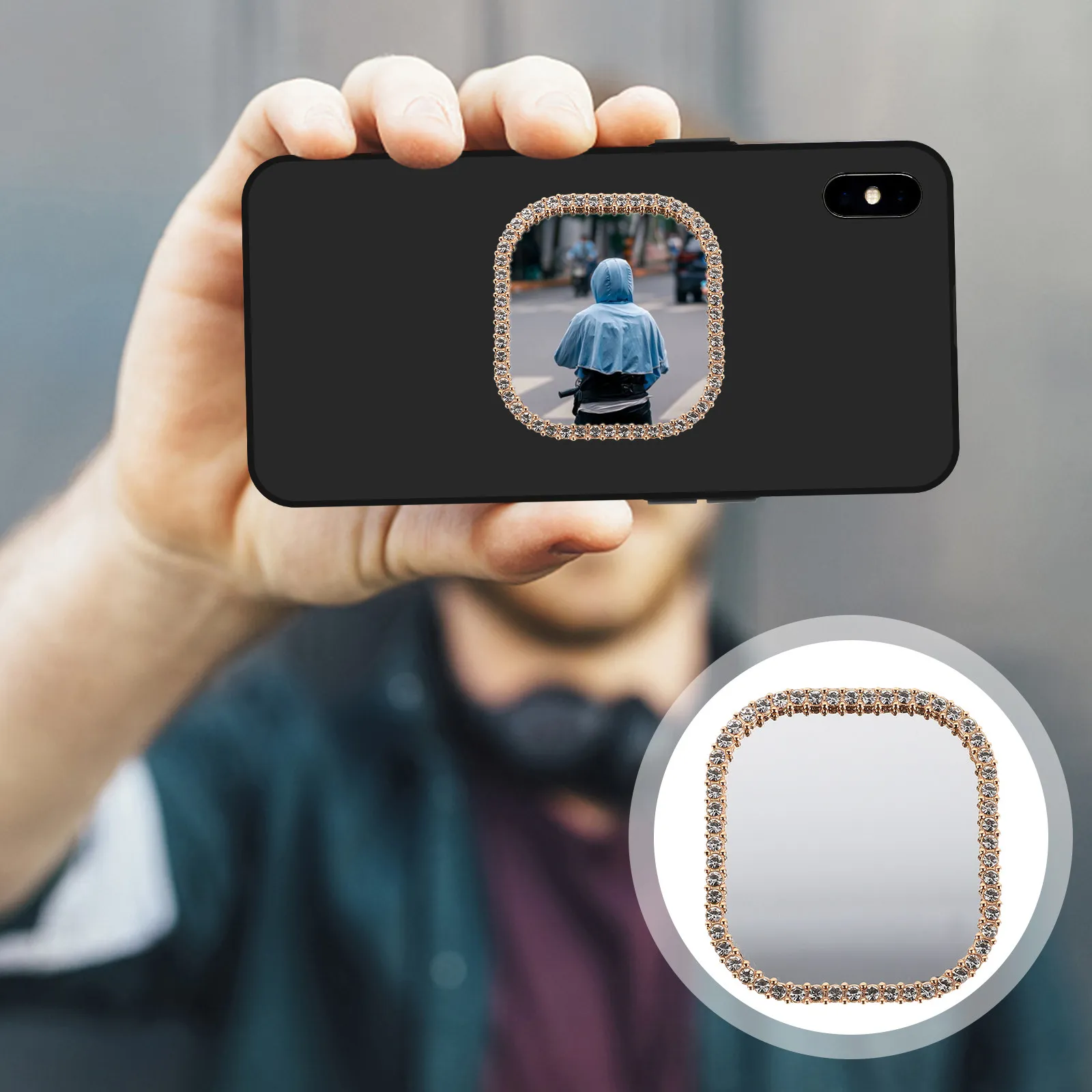 2Pcs Portable Self-Adhesive Mirror Decal for Phone Case Quick Touch-Up Makeup Accessory DIY Decoration Sticker for Mobile Cover