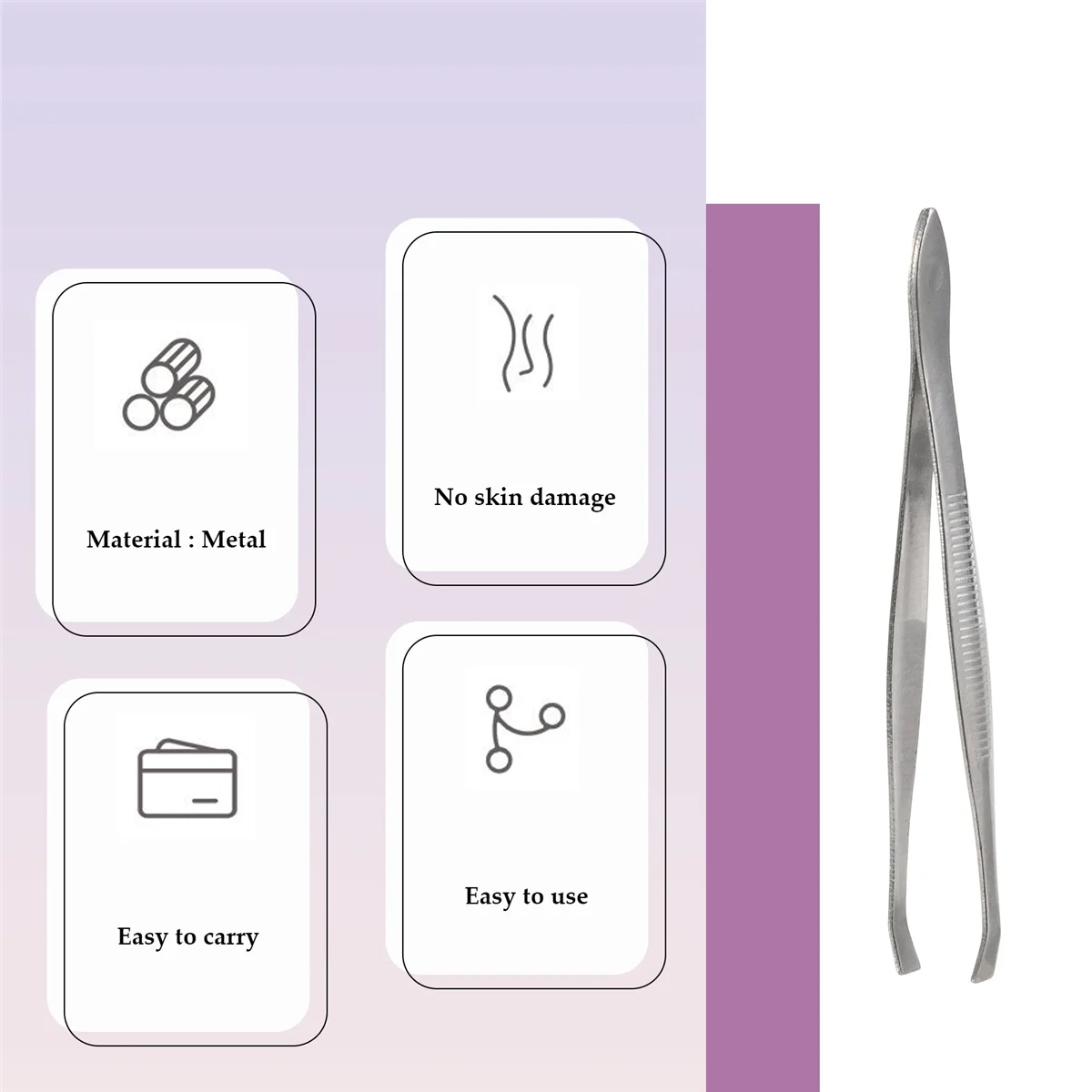Silver Tone Slanted Flat Tip Metal Hair Eyebrow Tweezer Cosmetic Tool for Lady