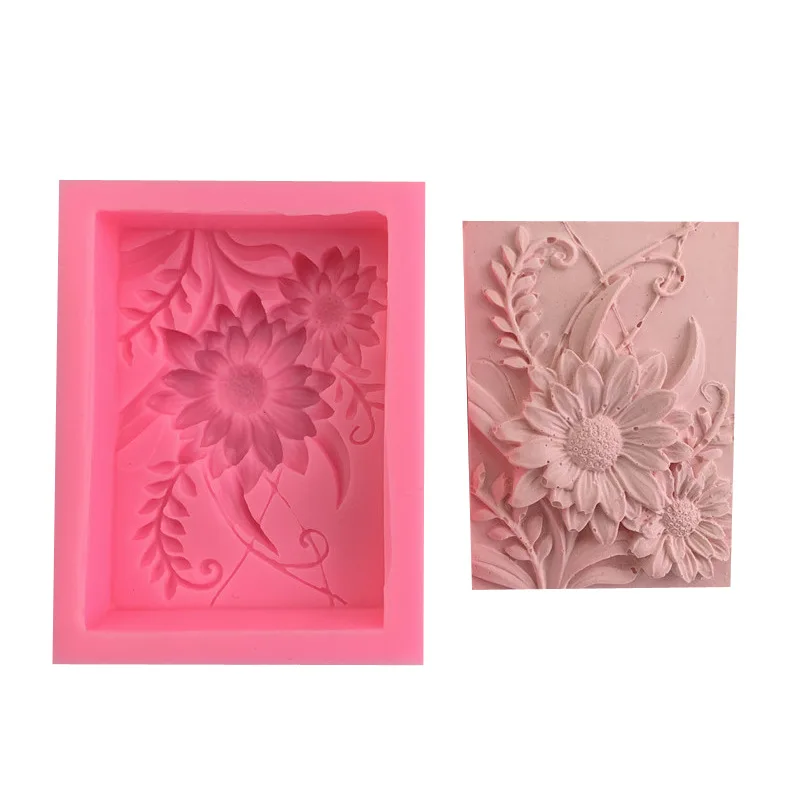 3D Square Rose Flower Silicone Soap Mold Handmade Relief Chrysanthemum Plaster Resin Making Kit DIY Cake Decoration Baking Tools