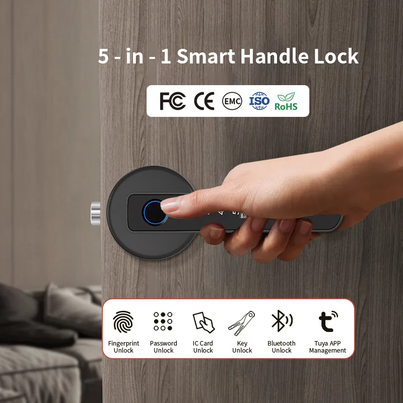 Tuya Bluetooth Biometric Electronic Lock Smart Fingerprint Password App Unlock Intelligent Door Handle Lock Home Security
