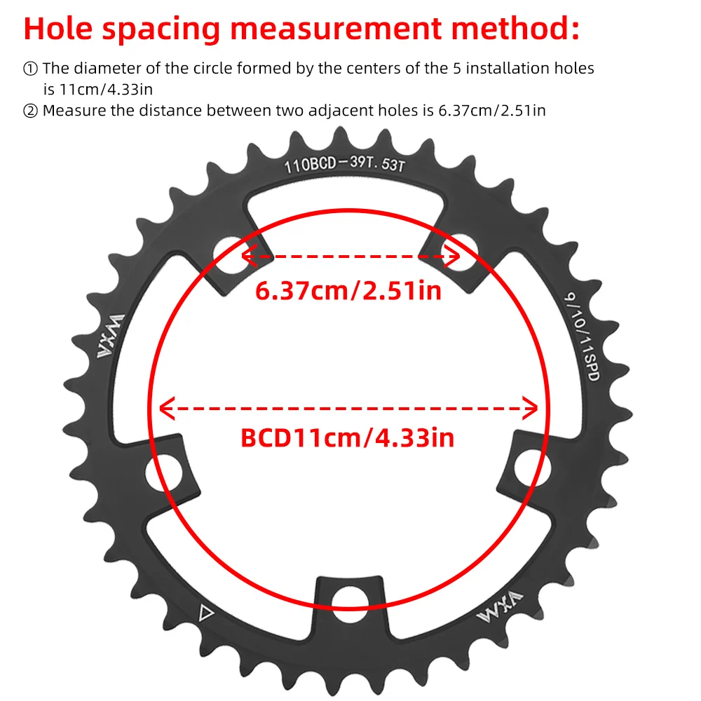 VXM Road Bike Chainwheel 110BCD Crankset Aluminum Alloy Double Chainring Riding 34/50T 36/52T39/53T 5 Bolts Bicycle Cycling Part