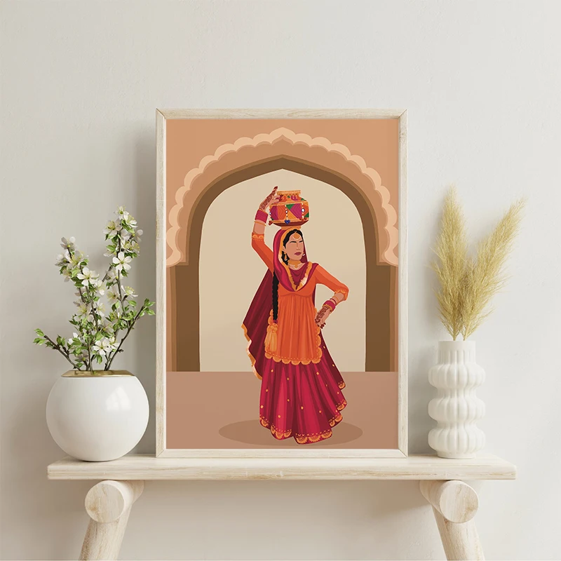 Indian Woman Kathak Dancer Posters and Prints Canvas Painting Wall South Asian Art Brown Girl Picture for Living Room Home Decor