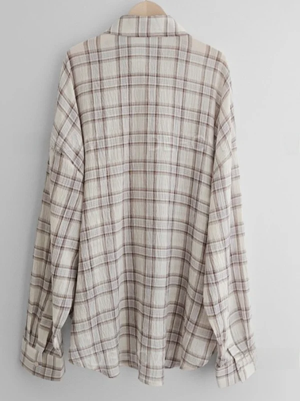 Chic Retro Plaid Color Blo Casual Summer New Loose Lazy Sle Women's Sun Protection irt Loose Fit Comfortable Top