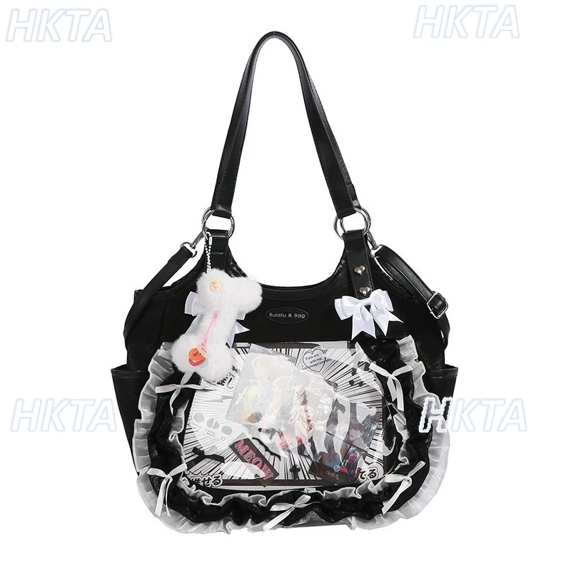 

Тип повседневного производства, милые кружевные плиссированные сумки-тоут, осенне-зимняя модная сумка с бантом, большая вместительная прозрачная сумка для боли, женские рюкзаки