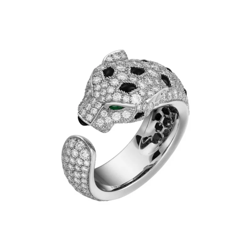 

925 silver gold-plated high carbon Diamond Wood Green card home Jaguar cheetah Emerald personality trend cool ring