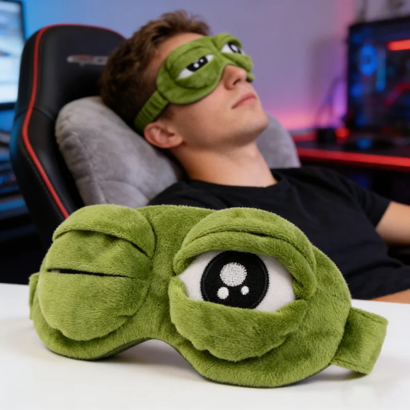 Funny Cartoon 3D Frog Eye Mask for Sleeping Soft Comfortable Blindfold Portable Travel Office Nap Relaxation Gift for Adults Kid