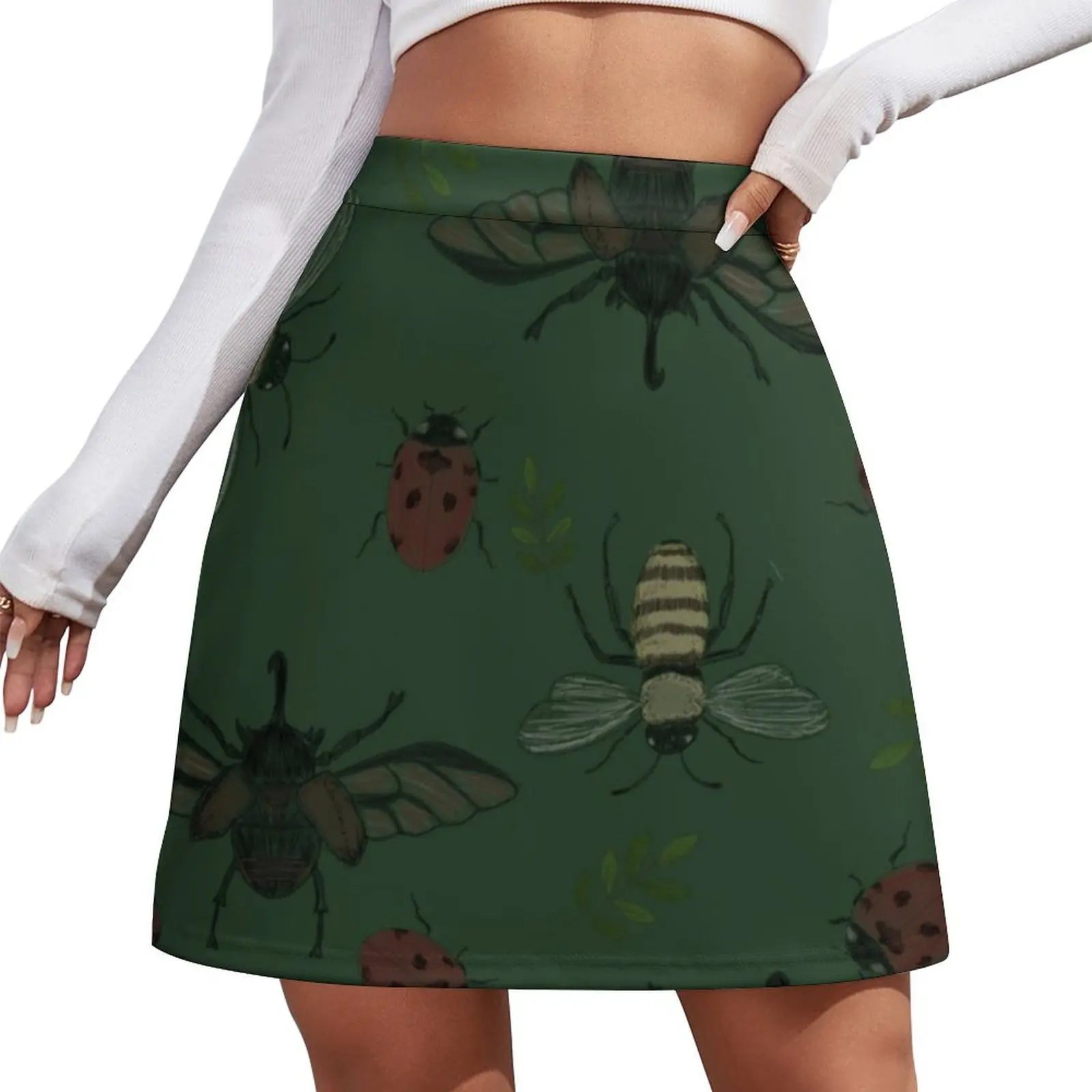 

Forest Green Insect Pattern Mini Skirt korean style womens clothing Mini Skirt