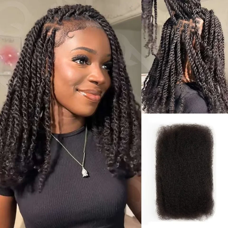 4#Afro Kinky Curly Bulk Human Hair For Braid Twists Curly Hair Peruvian Extension Hair for Dreadlock Extension Create Dreadlocks