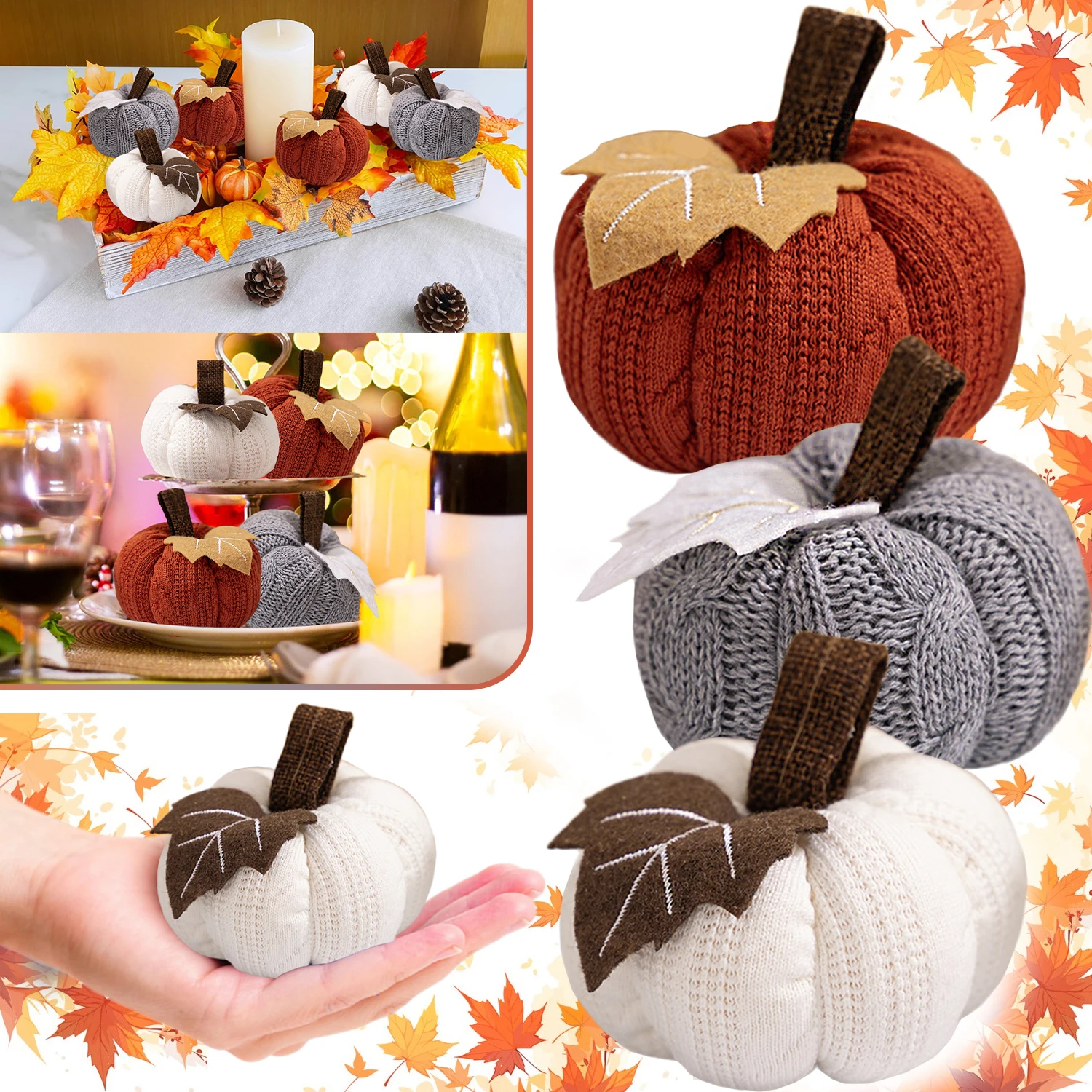 

3Pcs Knitted Pumpkin Pendants Mini Pumpkin Hanging Ornaments Fall Table Decoration for Autumn Harvest Thanksgiving Scene Decor