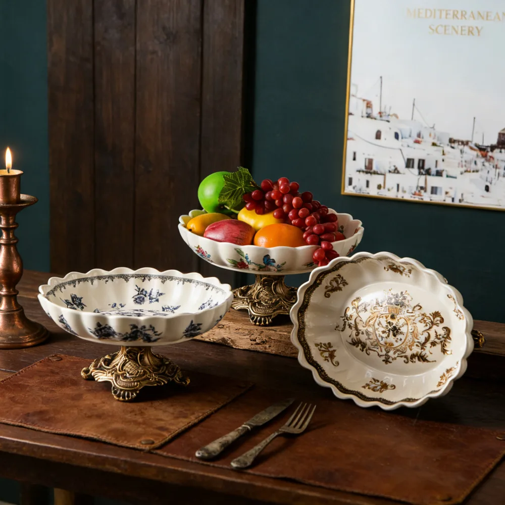 DSA high-end light luxury ceramic fruit plate home decoration high-footed fruit plate living room ornament wholesale