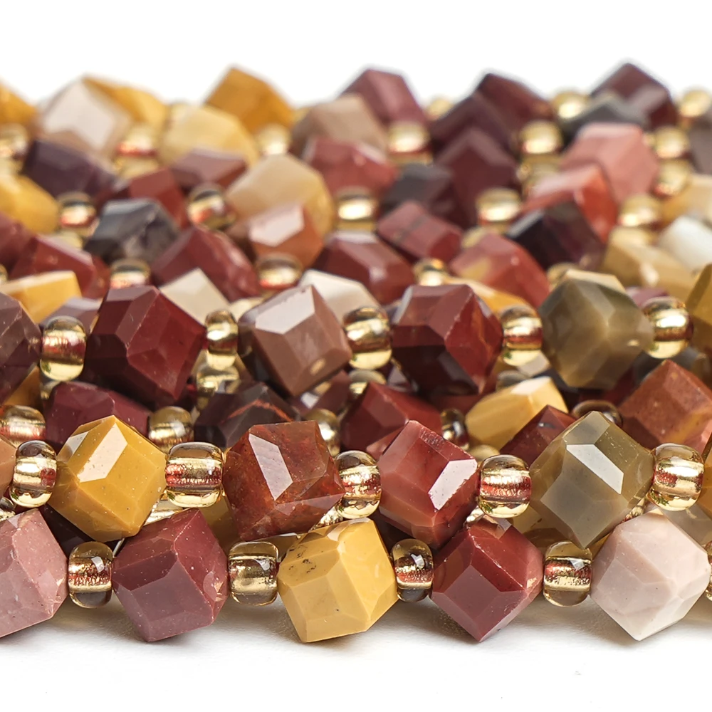 Natural Mookaite Stone Beads Strands Diagonal Cube Loose Beads For Jewelry Making DIY Bracelet 15‘’ 6/8mm