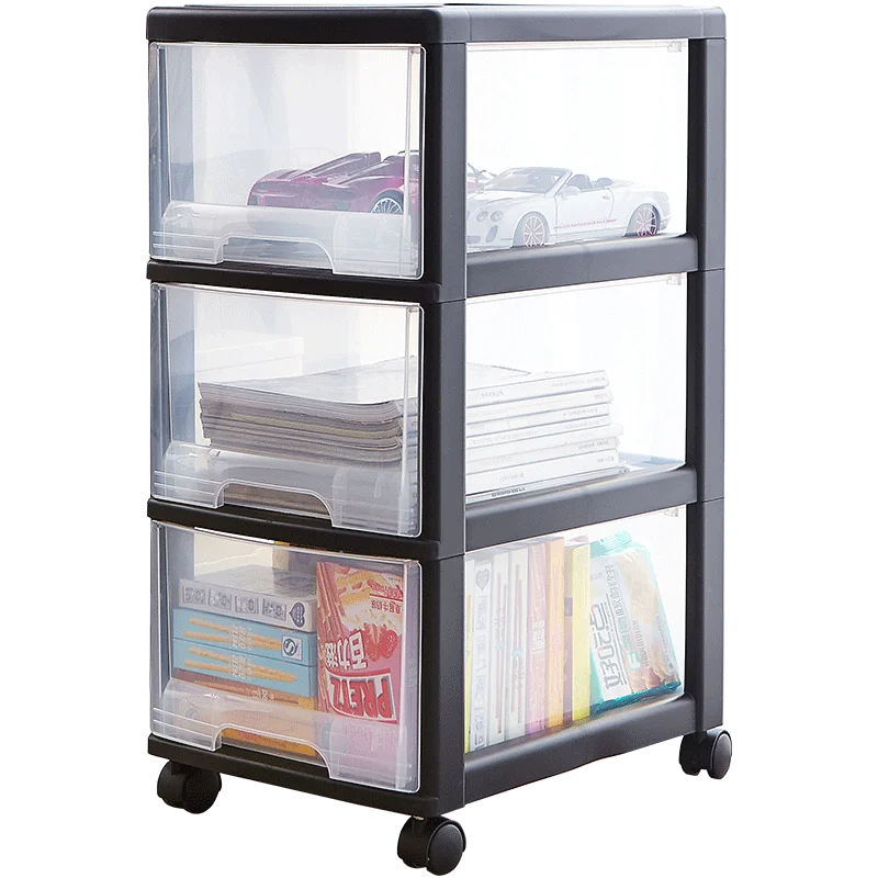 

Трехслойный прозрачный пластиковый органайзер-комод для хранения с различными функциями, черный