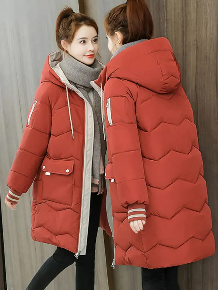 2023 Winter Women Jacket Coats Long Parkas Female Down Cotton Hooded Overcoat Thick Warm Jackets Windproof Casual Student Coat