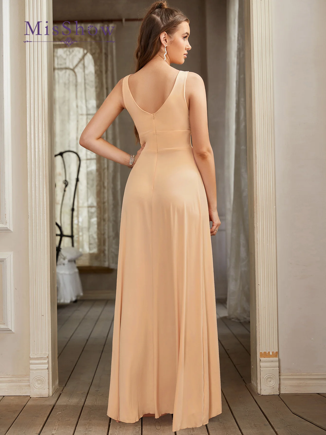 MisShow Bridesmaid Dresses For Party Women Sexy Deep V Neck Evening Maxi Gowns robe demoiselle d’honneur de mariage