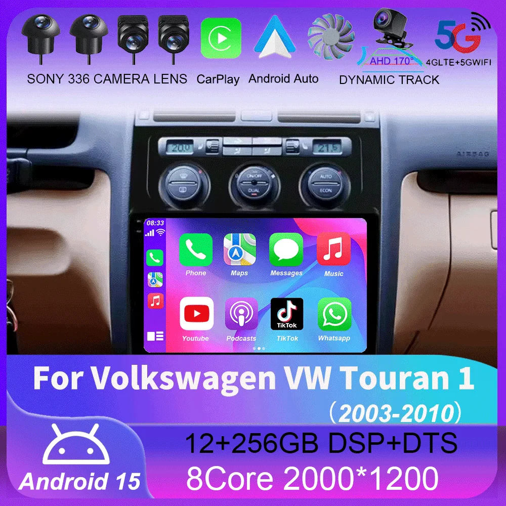 

Автомобильное радио Android 15 для Volkswagen VW Touran 1 2003 2004 2005-2010 Obsutar Myvi Navigation GPS Мультимедийный плеер Стерео
