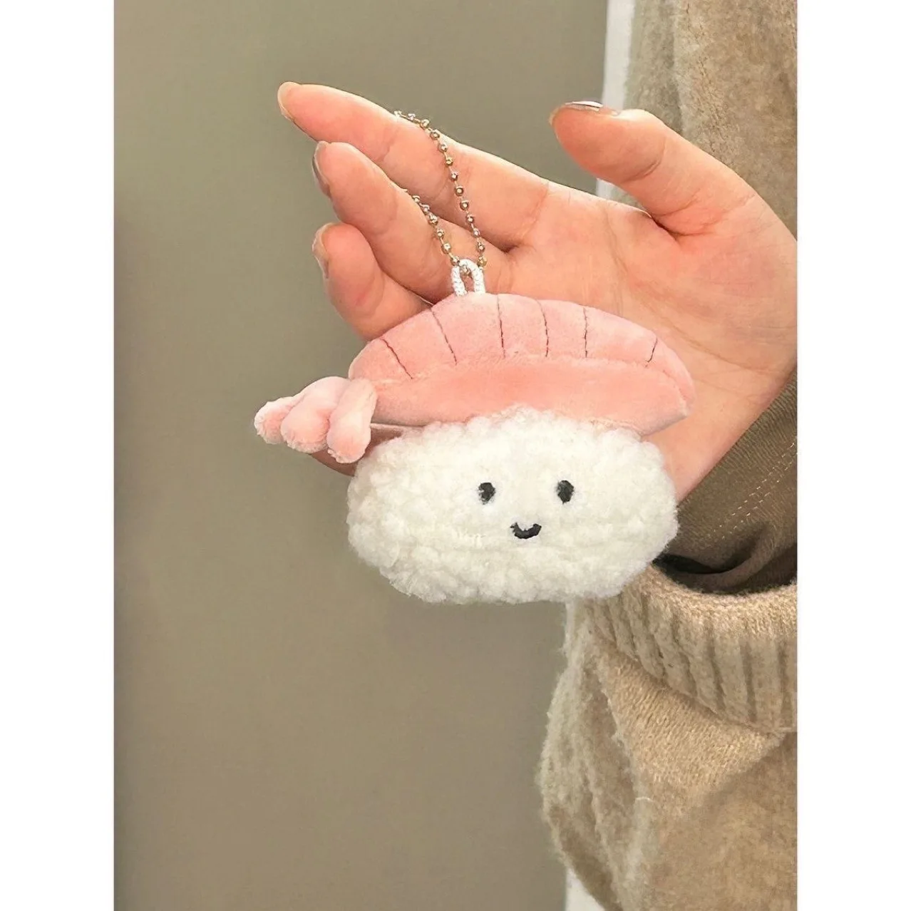 Kawaii Plush Sushi Toy Keychain Lovely Pink Cartoon Sweet Shrimp Doll Key Ring Pendant For Women Girls Fashion Bag Accessories