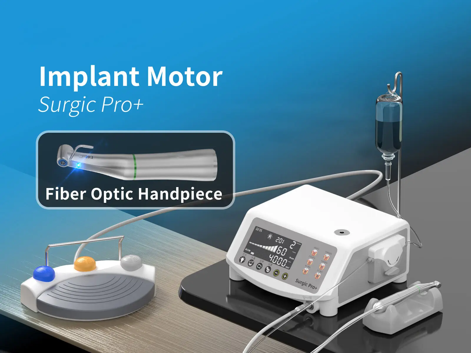 Dental Surgical LED Implant Motor & Fiber Optic LED 20:1 Implant Contra Angle Handpiece Fit Nsk