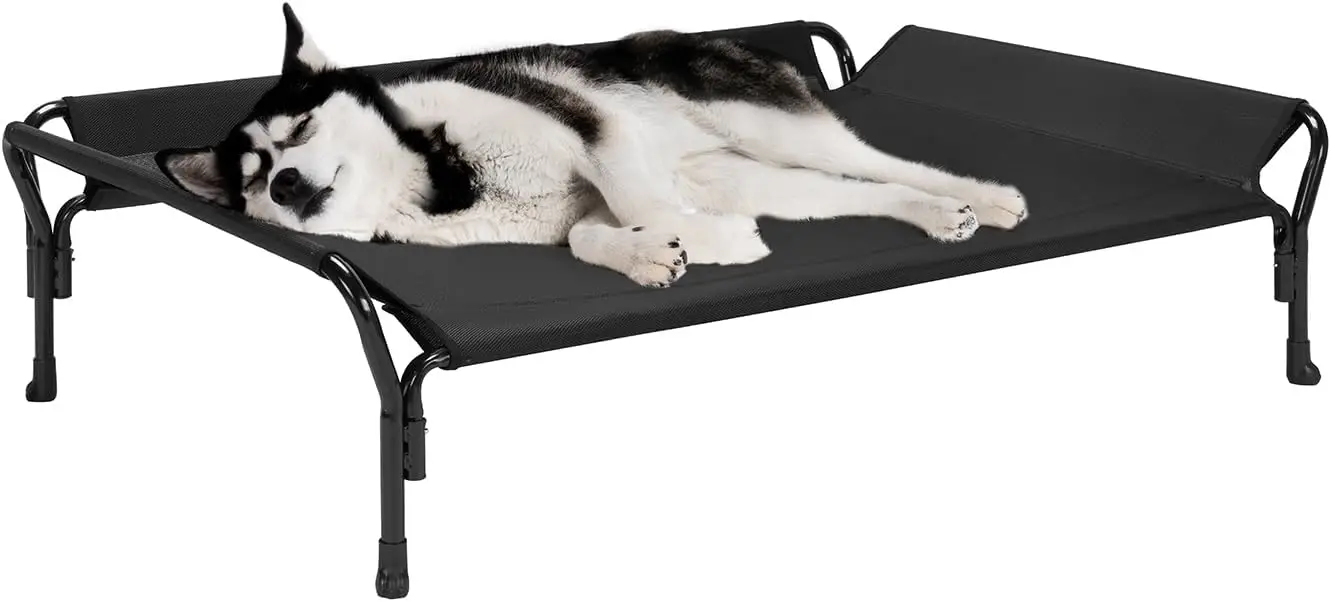 

Elevated Dog Bed with Guardrail & Slope Headrest, Breathable Teslin Mesh, Non-Slip Feet, Washable, Large 47' x 32', Black