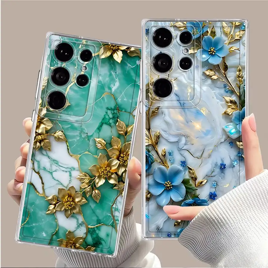 Hülle für Samsung Galaxy S26 S22 FE S24 S21 S25 Edge Note 20 Ultra 10 S23 Ultra S20 Plus Handyhülle Blumen Marmor