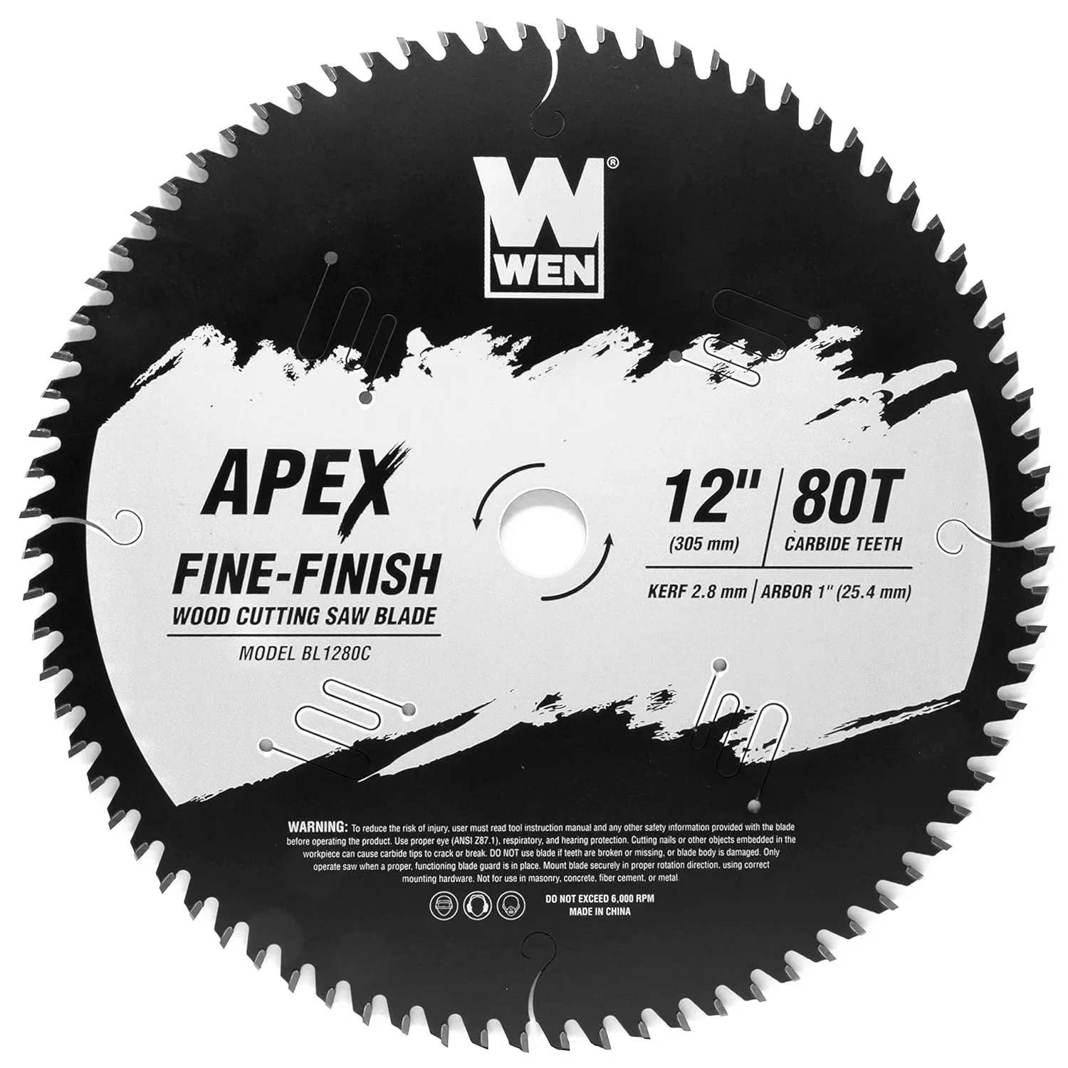 BL1280C Apex 12-Inch 80-Tooth Carbide-Tipped Fine-Finish Industrial-Grade Woodworking Saw Blade with Cool-Cut Coating