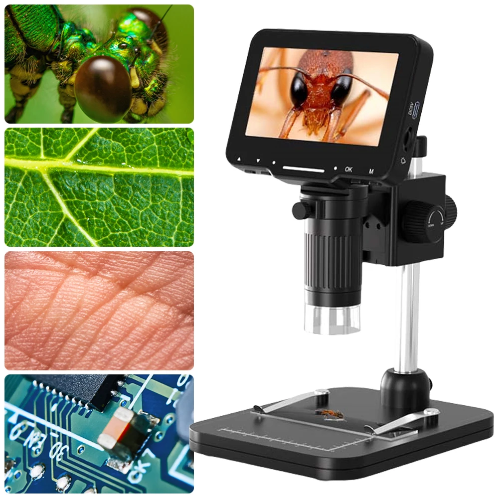 1000X Digital Microscope 4.3inch Screen Digital Magnifier with 8 LED Light Photo/Video Microscope PC View Windows/Mac Compatible