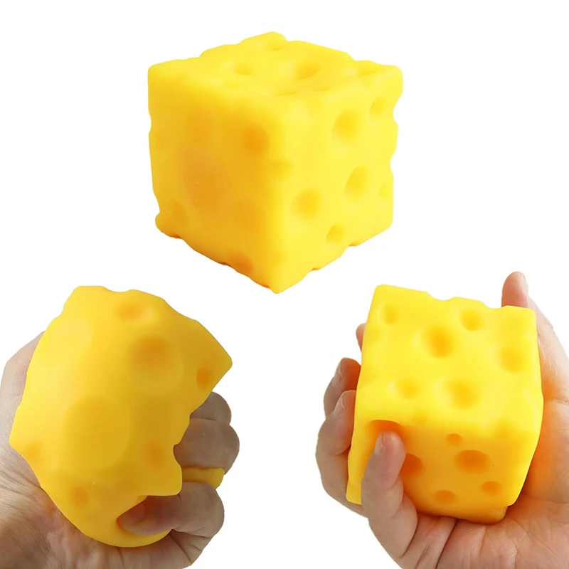 Soft Cheese Squeeze Toy Novelty Bouncing Sensory Fidget Cube for Stress Relief Relaxation Focus Training Fun Rubber Plaything