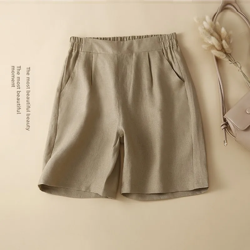 

Повседневные хлопковые льняные брюки, свободные прямые тонкие летние спортивные широкие шорты с высокой талией, асимметричные брюки