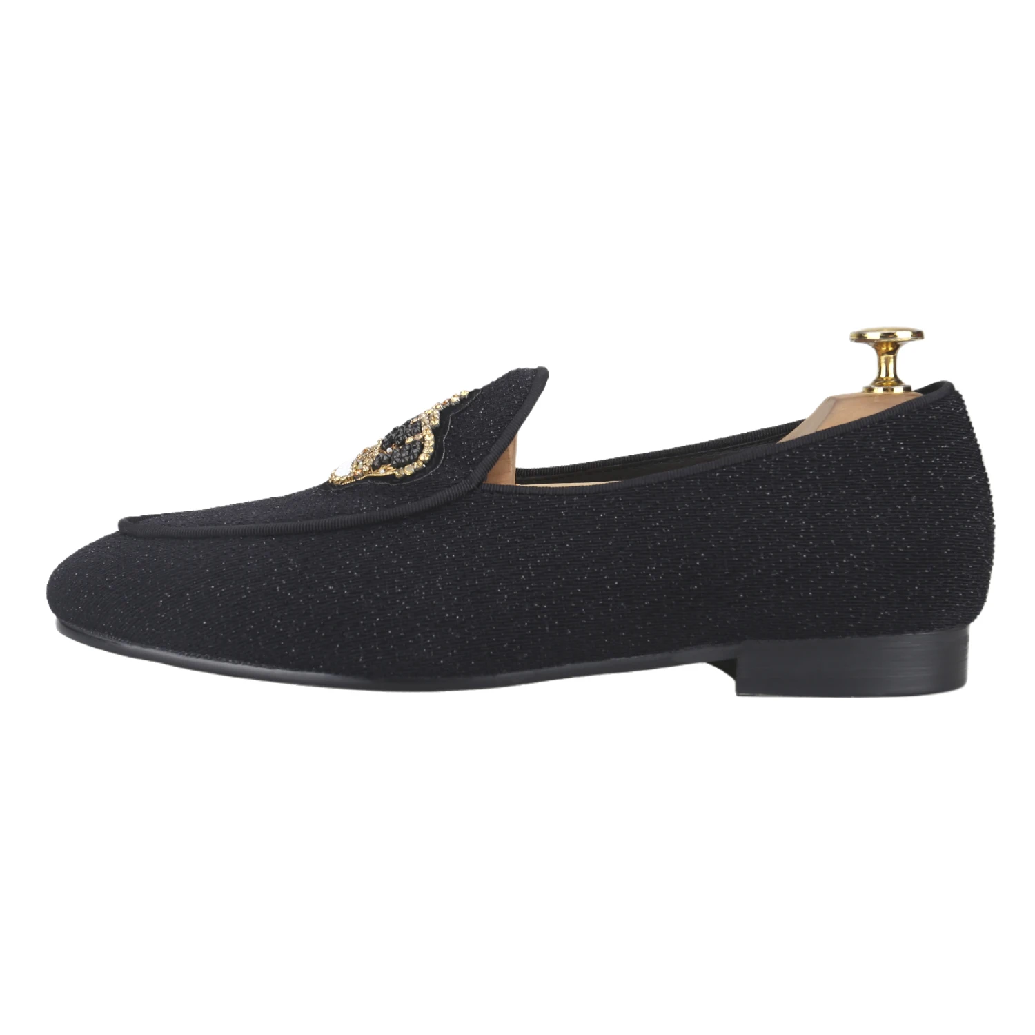 Piergitar British Style Luxury Crown Embroidered Badge Of Black Sequined Cloth Men Loafers For Gentlemen Evening Occasions Wear