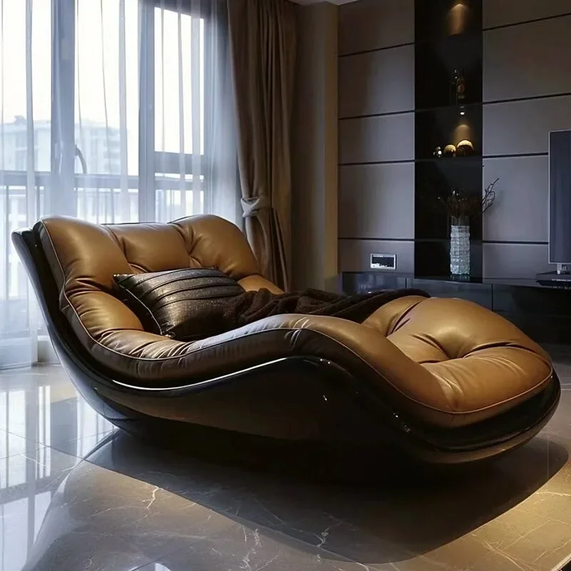 Minimalist living room fiberglass leather lazy sofa, recliner comfortable lunch break down sofa