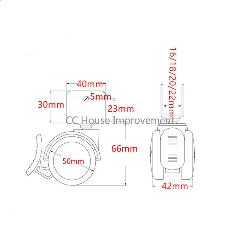 2'' Universal Crib Swivel Casters Cabinet Clamp with Brake Wheels Nylon Furniture Support Leg for Chairs Baby Bed Trolley