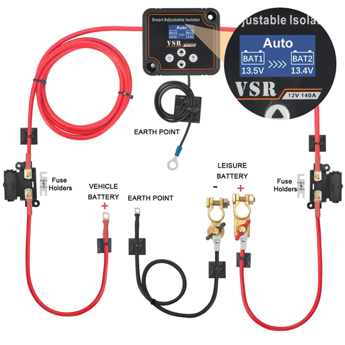 Aislador de batería Dual de voltaje de coche inteligente, Kit de VSR para batería de litio y plomo-ácido, accesorios de coche, 3 metros, 12V, 140A