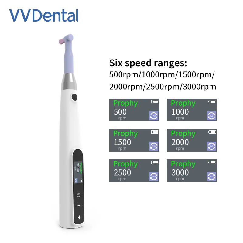 VVDental Electric Polishing Machine 3000rpm Cordless Prophy Handpiece Teeth Cleaning Polishing Motor + 2*Prophy Angles Brushes