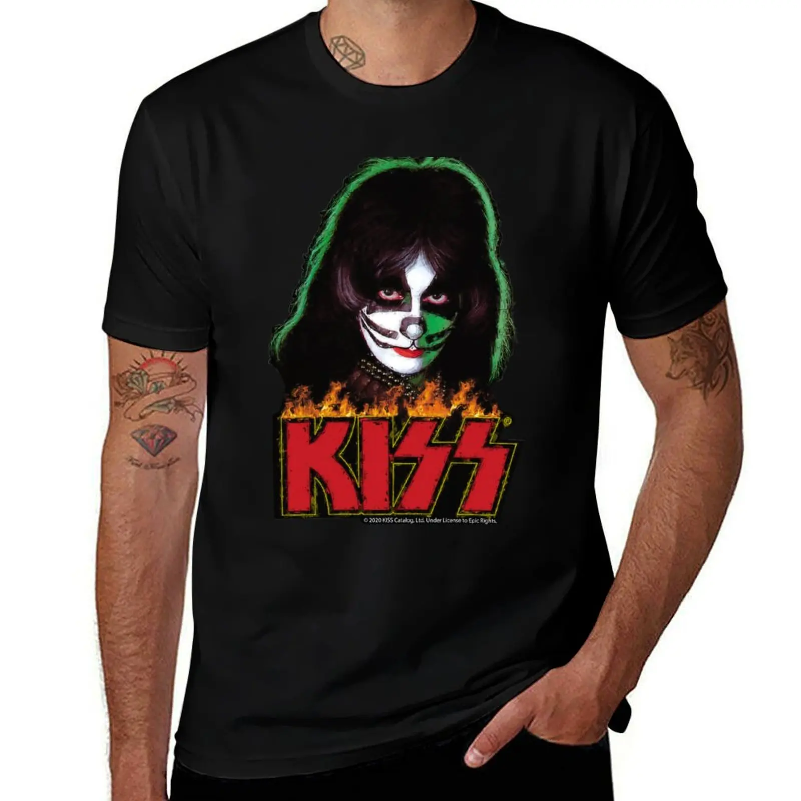 KISS - The Catman old painting stylized T-Shirt Basic Plain Tee for Spring and Summer