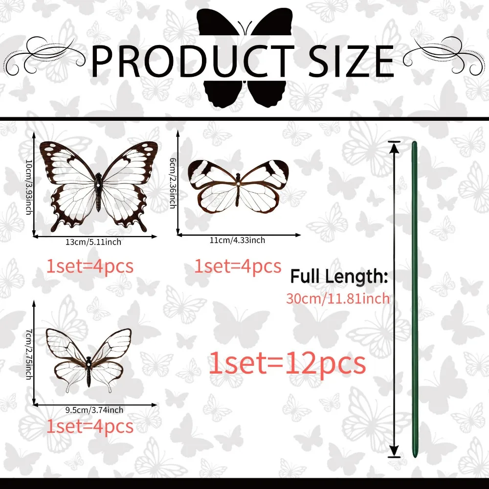 12PCS Multicolor Butterfly Garden Stakes 3D Butterfly Landscape Decoration Flower Pot Stakes Photo Props Indoor Outdoor