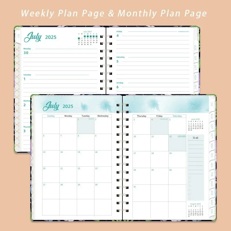 2025 Planner Academic Planner Thick Paper Monthly Tabs Inner Weekly and Monthly Planner Twin-Wire Binding 180° Lay-Flat Notebook